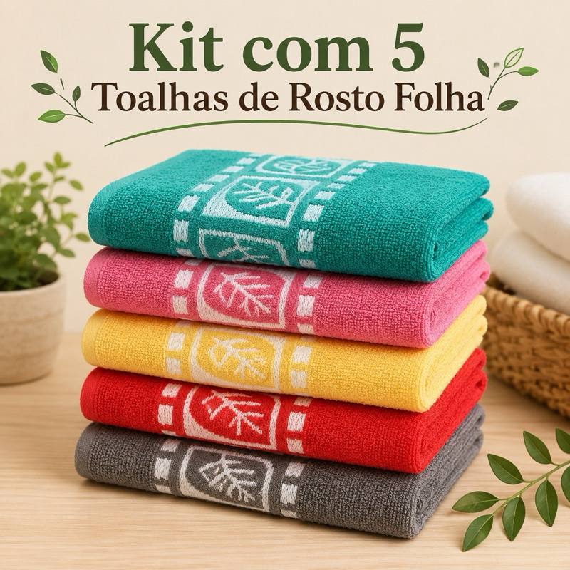 Kit com 5 Toalhas de Rosto Jaqcard Florata 100% Algodão Alta Absorção Macia 40x70cm Leve Macia