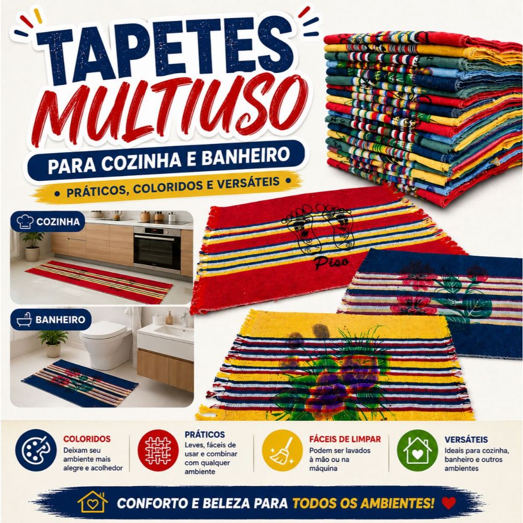 Kit Tapetes para Cozinha Tapetes para Banheiro 5/10 Unidades Simples 100% Algodão Atoalhado Estampas Sortidas Listras