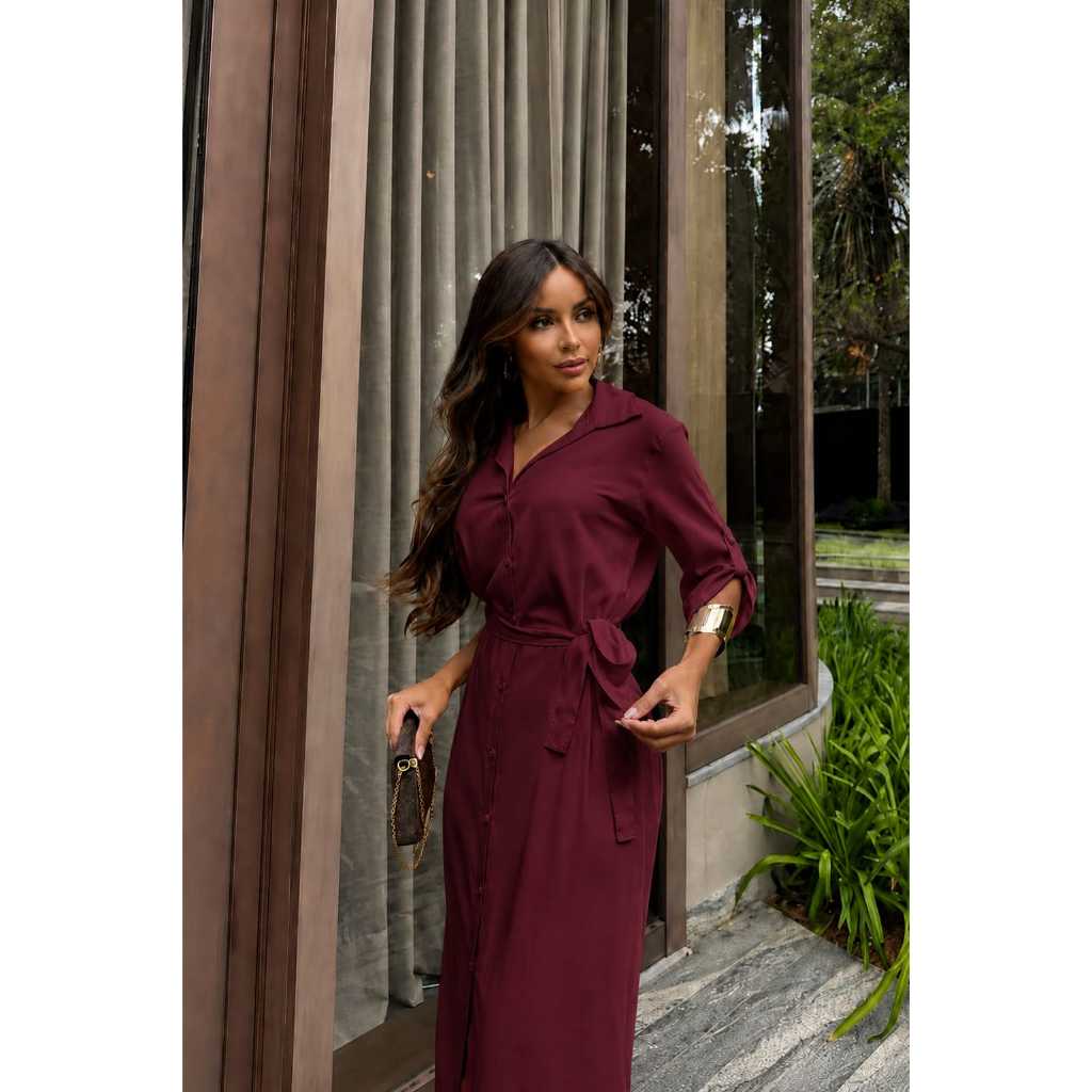 Vestido Chemise Feminino Longo manga 3/4