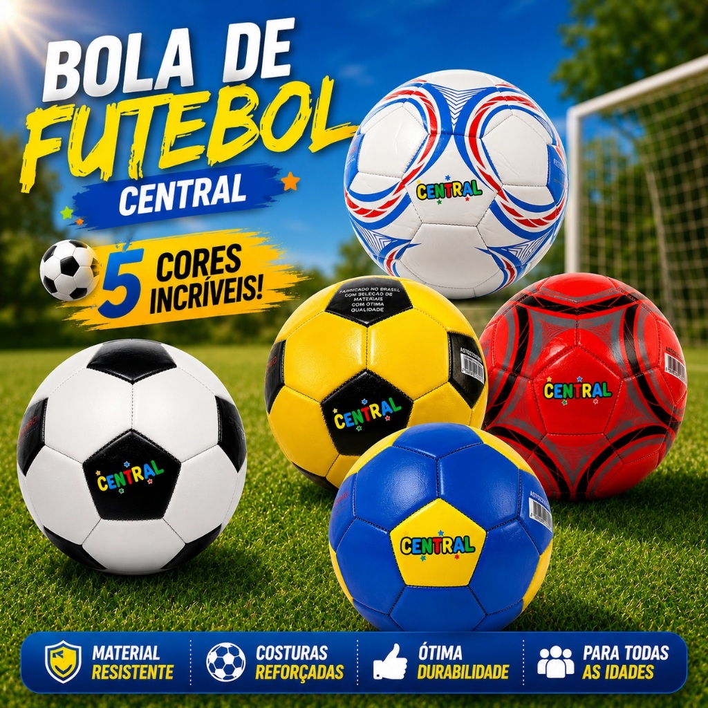 BOLA DE FUTEBOL CAMPO COSTURADA – RESISTENTE PARA TREINO E PARTIDAS - CENTRAL