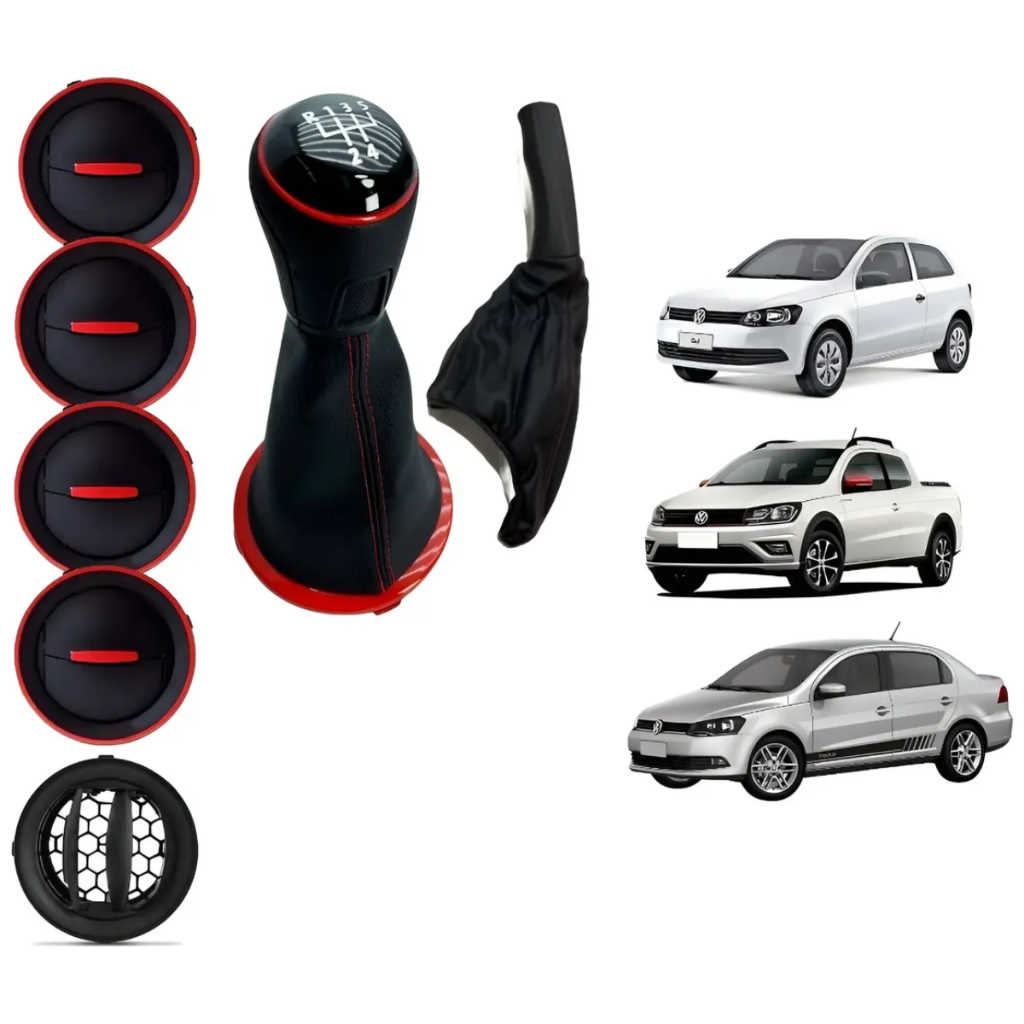Kit 4 Difusores de Ar + Manopla + Coifa do Cambio para Gol Voyage Saveiro G5 G6 2008-2016