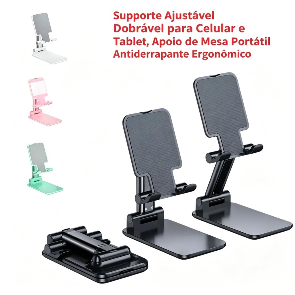 Suporte Ajustável Dobrável para Celular e Tablet, Apoio de Mesa Portátil Antiderrapante Ergonômico