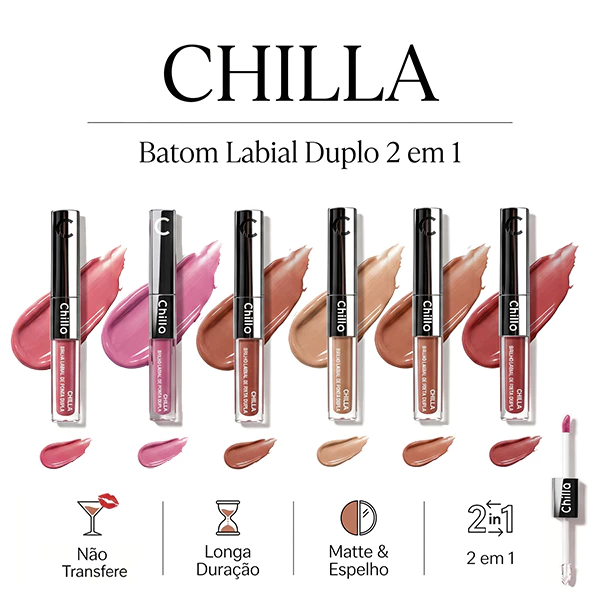 Chilla 6 Cores Duo Lip Stick-Batom Fosco e Gloss Brilhante,À Prova D'água,Hidratação Natural