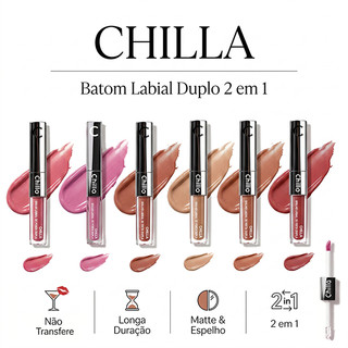 Chilla 6 Cores Duo Lip Stick-Batom Fosco e Gloss Brilhante,À Prova D'água,Hidratação Natural