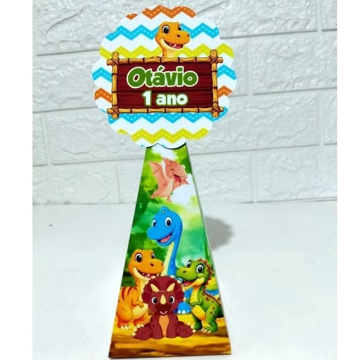 Kit Caixinhas Pirâmides Dino Baby Personalizada – Dinossauro Lembrancinha para Festa