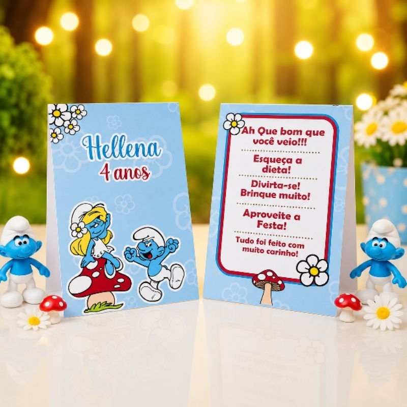 Kit Plaquinha de Agradecimento Os Smurfs - Centro de Mesa - Personalizado - Lembrancinha - Festa -Aniversário- Decoração