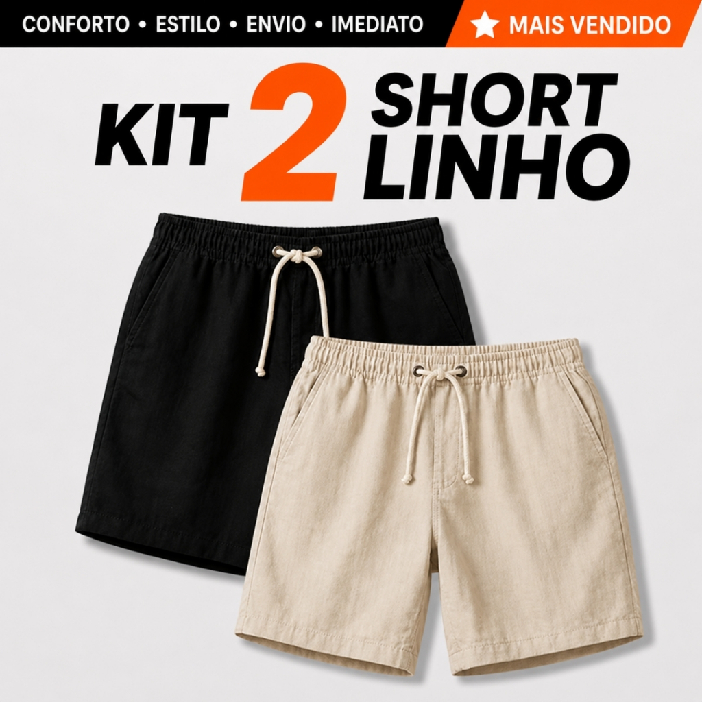 Kit 2 Shorts Linho Masculino Premium Mauricinho Bermuda Moda Praia Verão Confortável