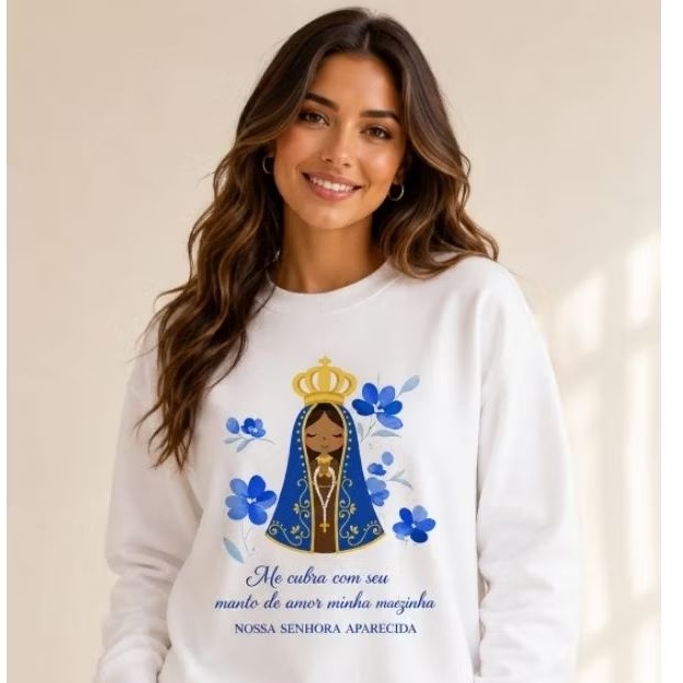 Moletom Feminino Nossa Senhora Aparecida Flanelado Estampado Católico