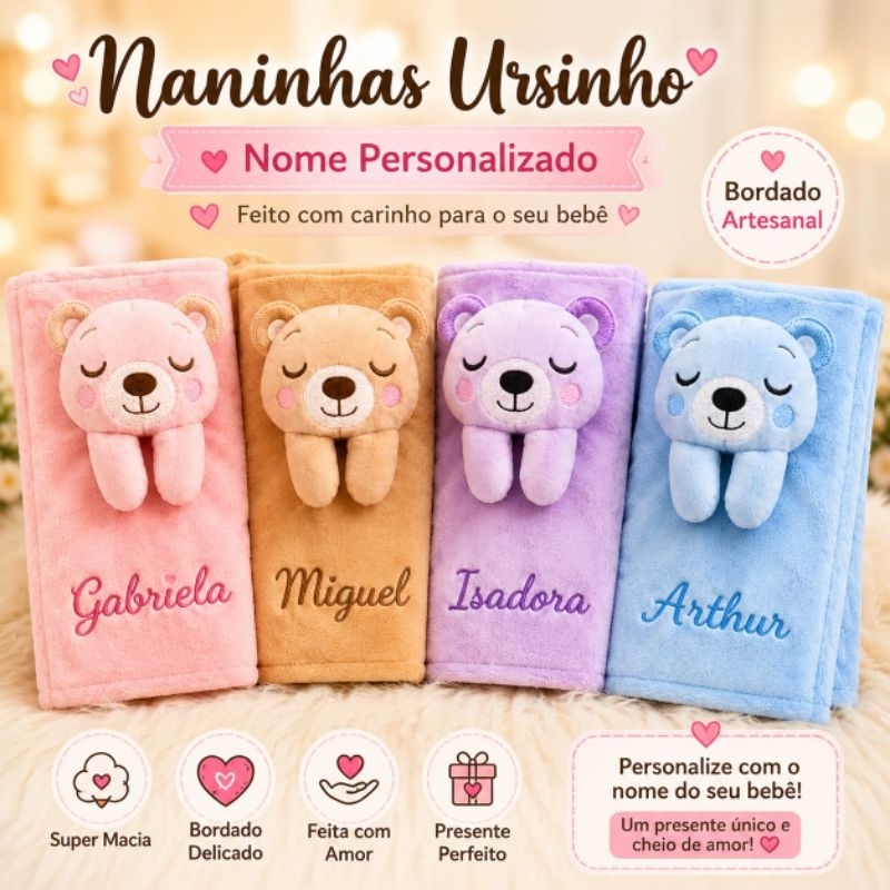 Naninha baby P - PERSONALIZADA com nome bordado chá de bebê maternidade batizado enxoval de bebê nascimento lembrancinha