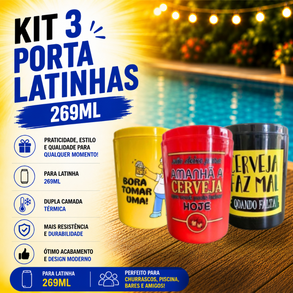 Kit 3 Porta Palito 269ml Suporte Lata Cerveja Térmico Frase Churrasco Personalizados