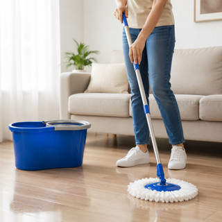 Mop Giratório 360° com Balde e Desaguador - Esfregão Cabo Aço Inox Microfibra Centrífuga Limpa Chão