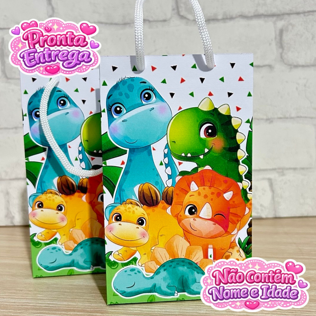 Sacolinha Dino Baby Menino-PEGUE E MONTE-Lembrancinha-Aniversário-festa Dinossauro