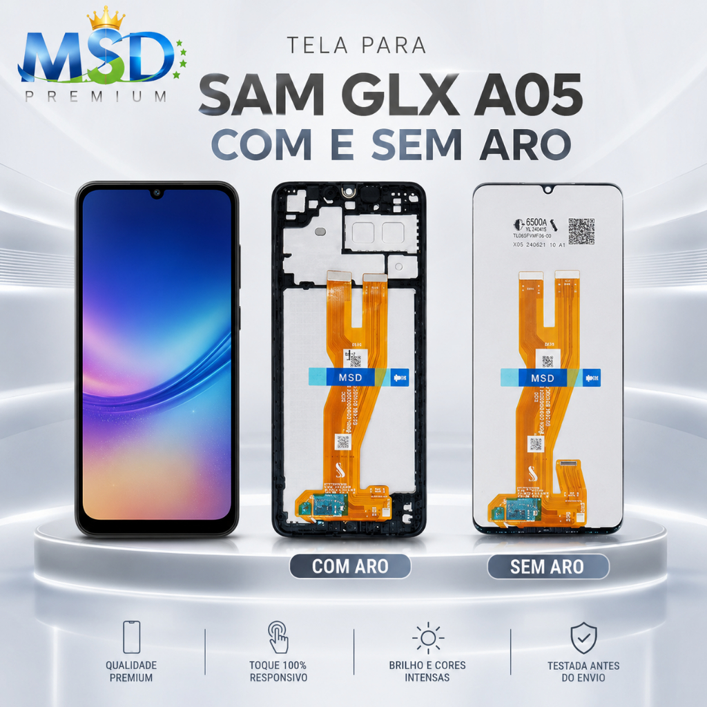 Frontal Tela Display Touch LCD Universal Para SAM A05 Sem Aro/Com Aro Reposição Peça Completa