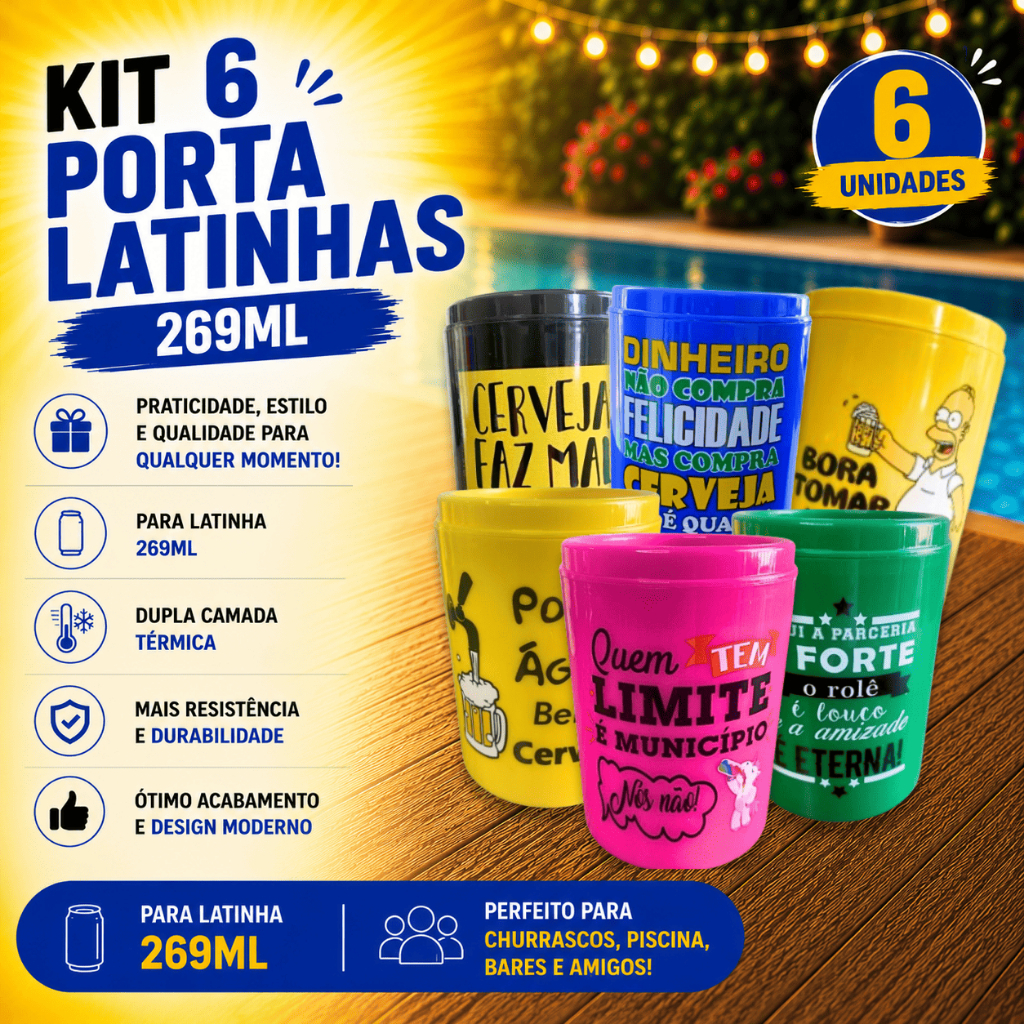 Kit 6 Porta Lata Palito 269ml Suporte Cerveja Latinha Fininha Misto Personalizado