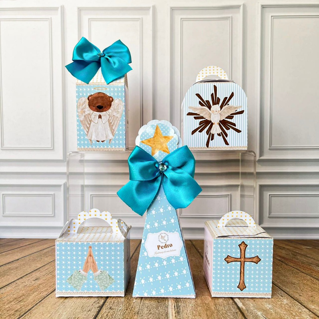 Kit Caixinhas Personalizadas Tema Batizado Menino + BRINDE | Lembrancinhas para Festa e Aniversário