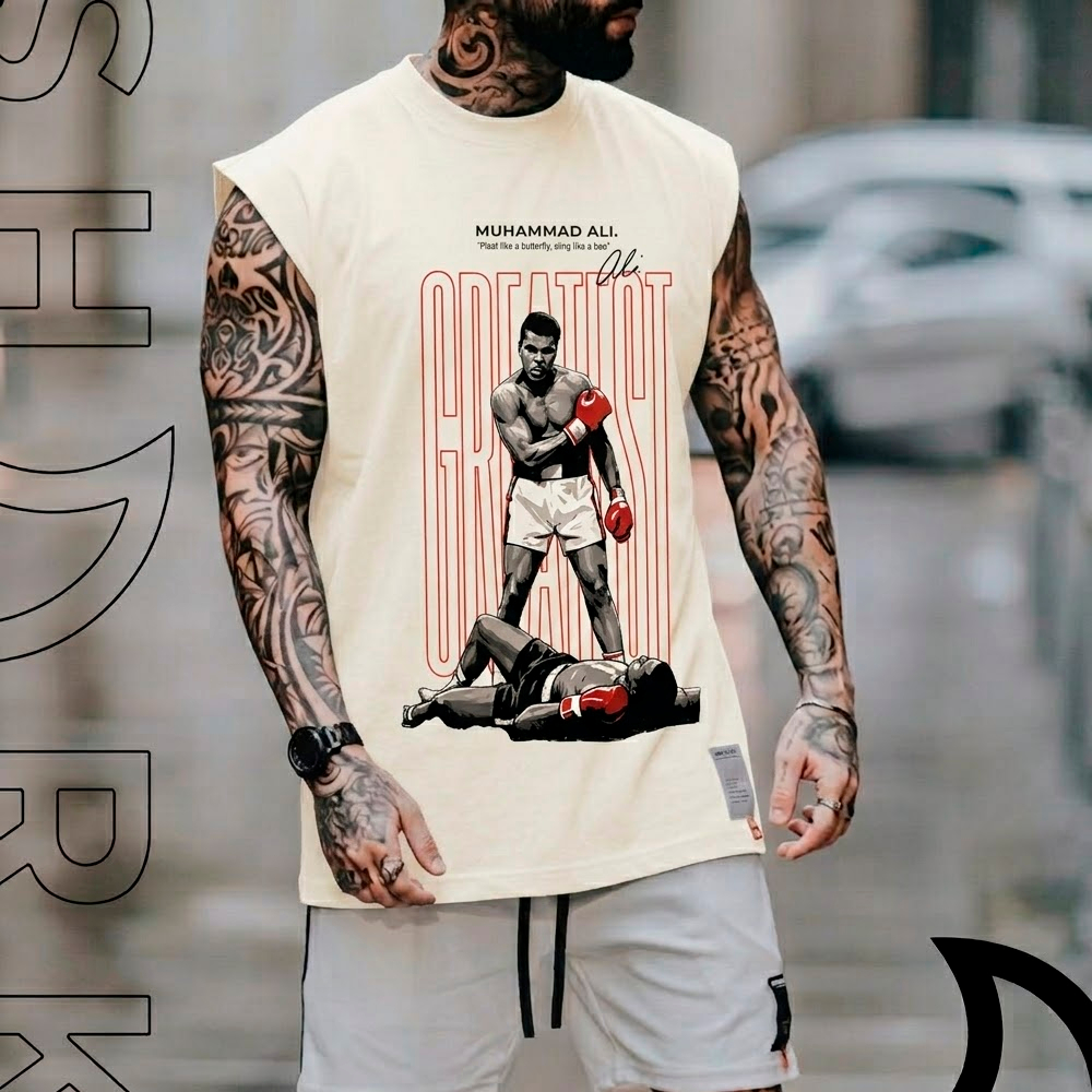 Regata Machao Oversized Camiseta Sem Manga Estilosa Luta Boxe Lutador Muhammad Ali The Best Great Gym Treino