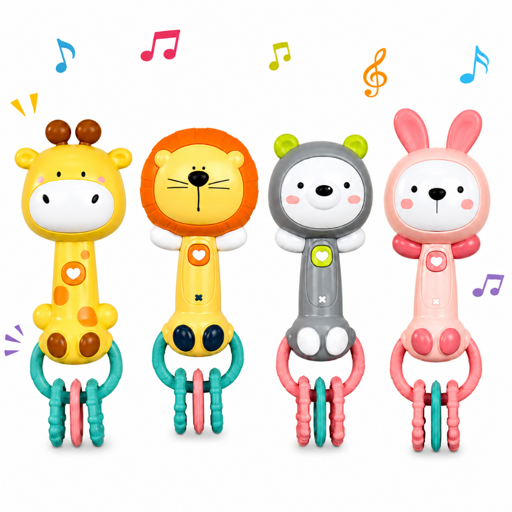 Chocalho Musical Infantil com Luz Mordedor Sensorial 4 Modelos Brinquedo