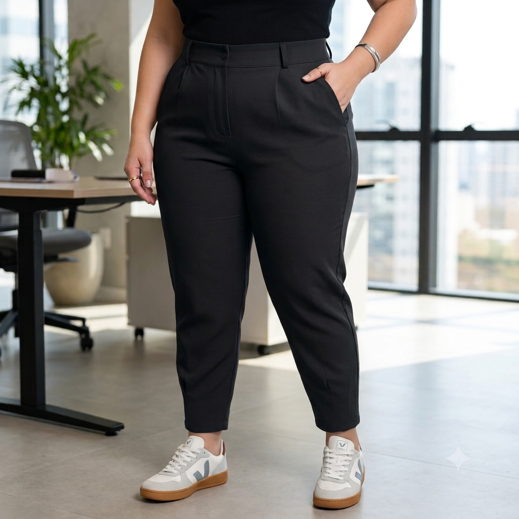 Calça Alfaiataria Feminina Modelo Cenoura Plus Size Moda Estilo Casual Básico Elegante