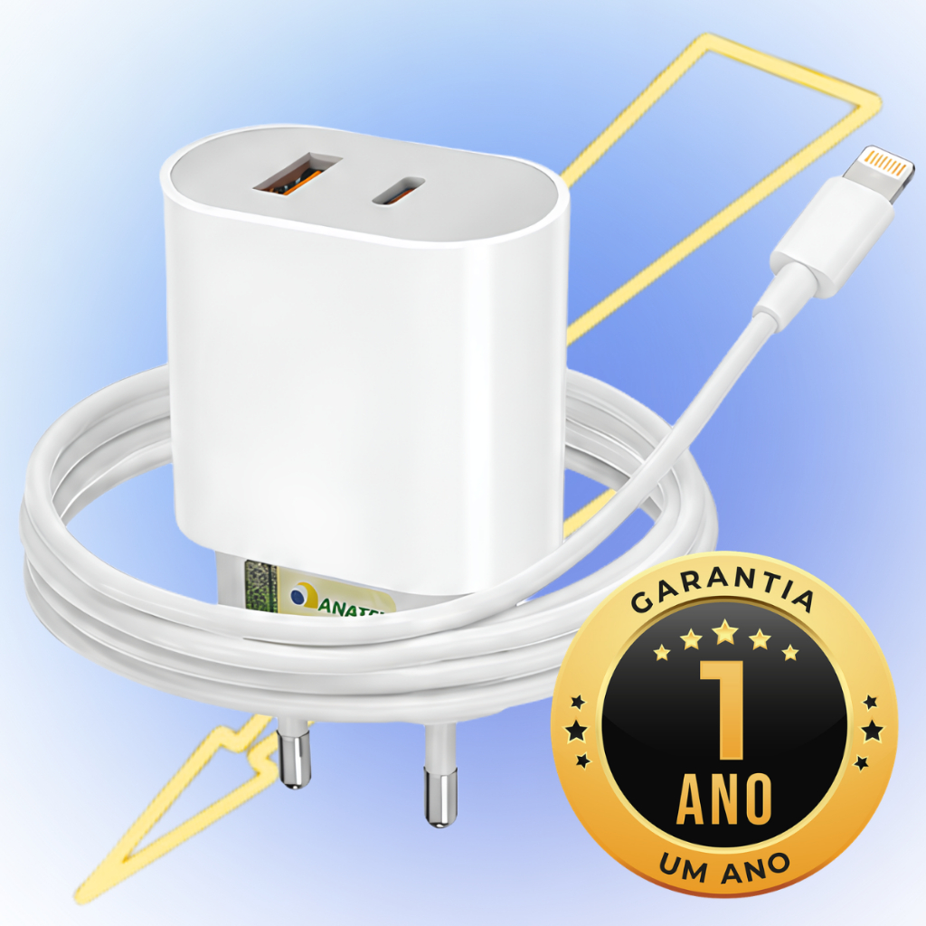 Carregador Turbo 50W USB-C para iPhone Fonte Rápida com Cabo Lightning Original Duplo USB-C Apple