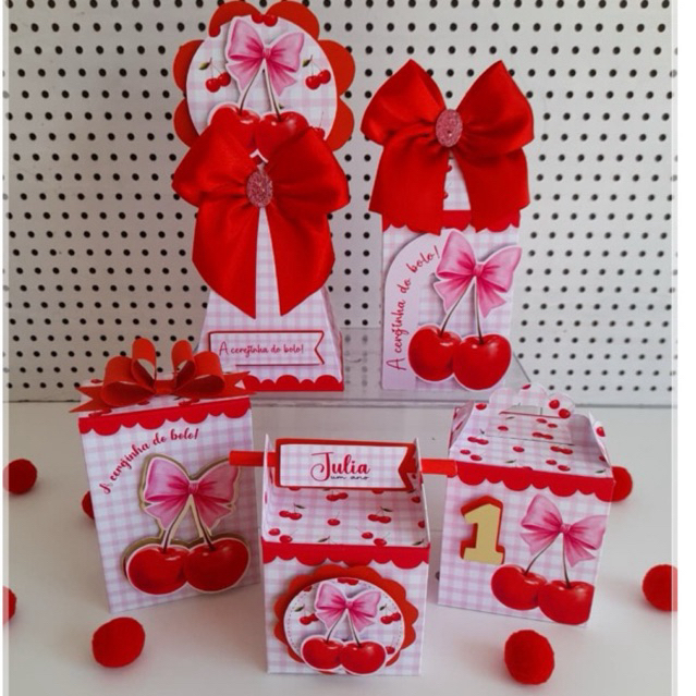 Kit Personalizado Cerejinha lembrancinhas (PEGUE E MONTE) Festa de Aniversário Infantil