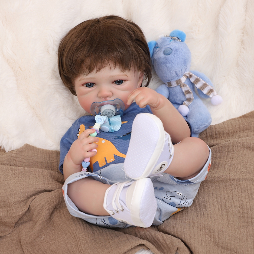 BRASTOY Boneca Bebê Reborn Menino Silicone 48cm Olho Azul Pode Dar Banho Acessórios Inclusos · foto 2