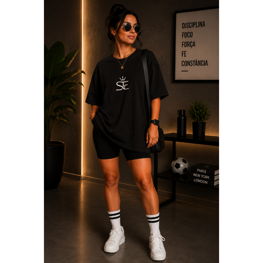 Camiseta Oversized Feminina STE – Estilo Casual Streetwear 100% Algodão Confortável