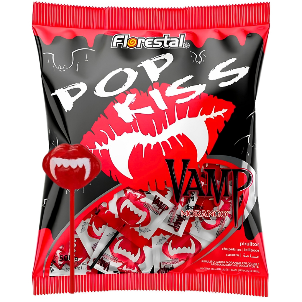 Pirulito Pop Kiss Vamp Sabor Morango C/50 Unidades 500g Florestal