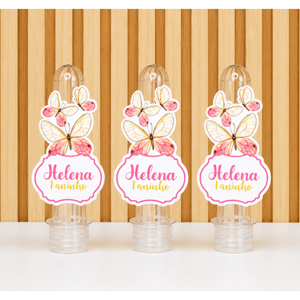 Aplique Tubete Personalizado  - Kit Festa - Aniversário - Lembrancinha - Jardim das Borboletas - Chá de Bebê