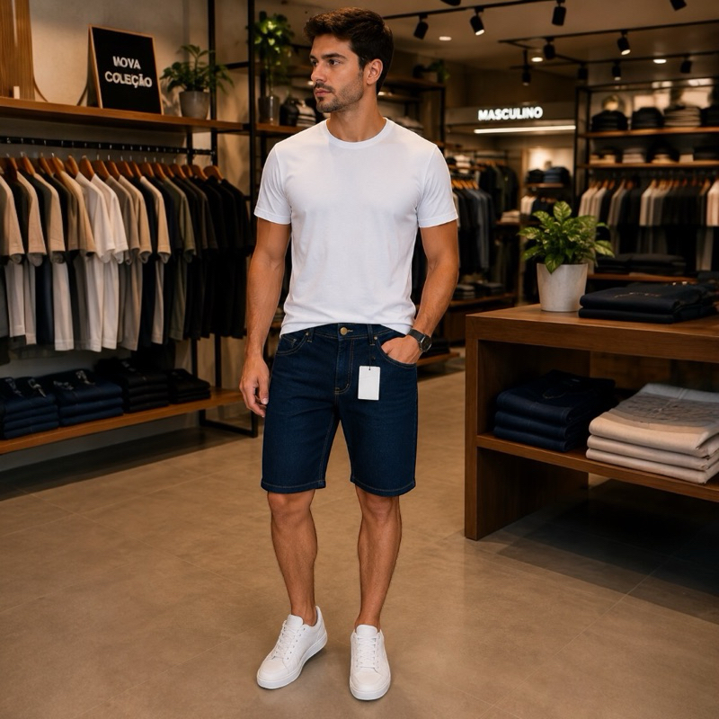 Bermuda Jeans Masculina tamnho 44 forma grande com Elastano Confortável Casual