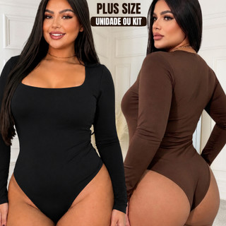 Body de frio manga longa Plus Size Manga Longa Decote Quadrado Body Manga Longa Feminino Body Preto Body Marrom