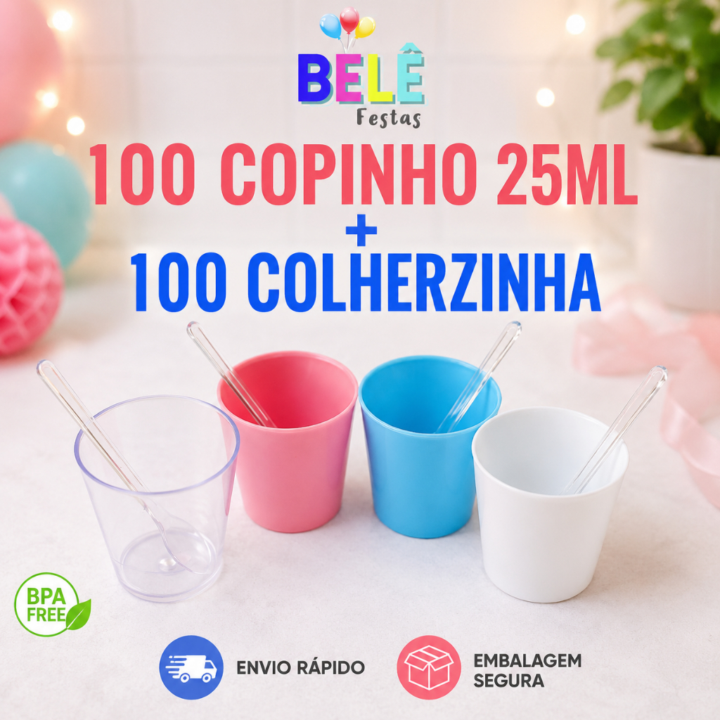 100 Copinho 25ml Para Brigadeiro E Doce + 100 Colherzinha Cristal (MELHOR PREÇO DO BRASIL)