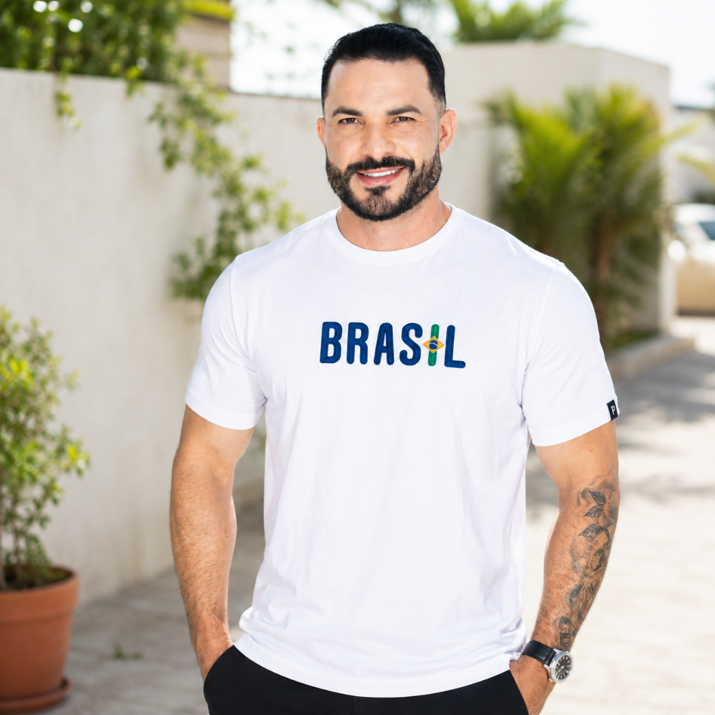 Camiseta Masculina Pontobr Camisa Bordada Brasil 100% Algodão Premium