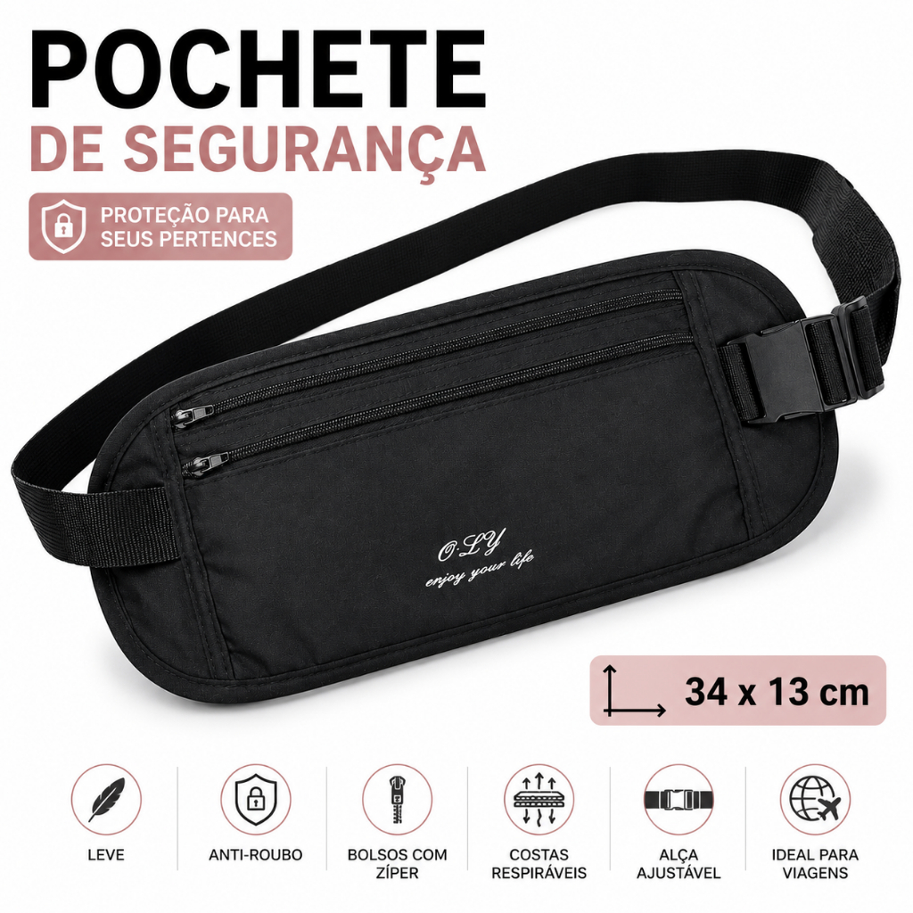 Imagem Pochete de Segurança Antifurto Porta Passaporte Celular Documentos Viagem Ajustável Unissex