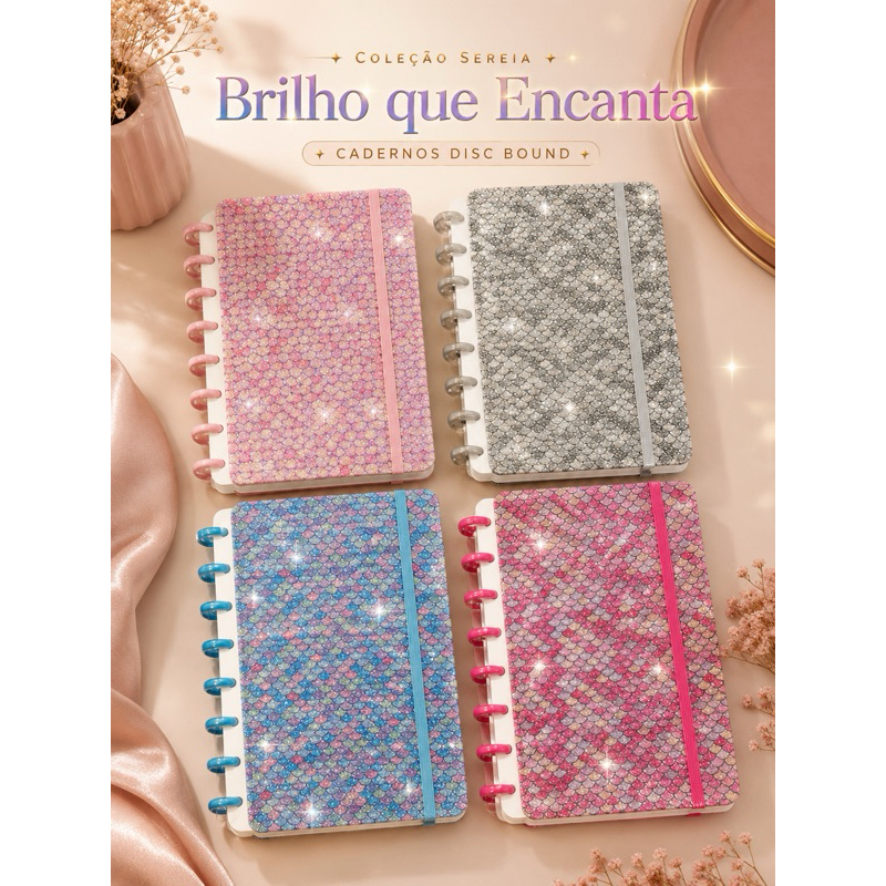 Caderno De Discos Inteligente Caderno Sereia Glitter Capa Dura Caderno Escolar Caderno Brilho Sereia Com Glitter na