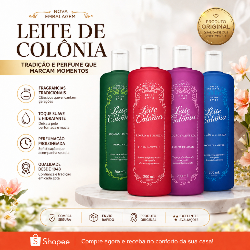 Kit com 6 Leite de Colônia 200ml Original – Uso Diário