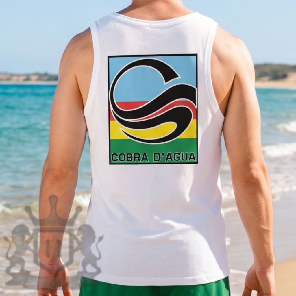 Camiseta Regata Cobra D' Água Cores do Reggae Camisa Masculina Sem Manga