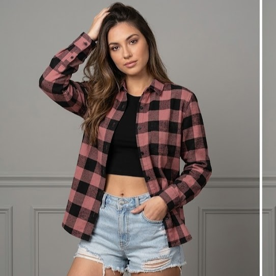 Camisa Xadrez Feminina Tecido FLANELADA Manga Longa