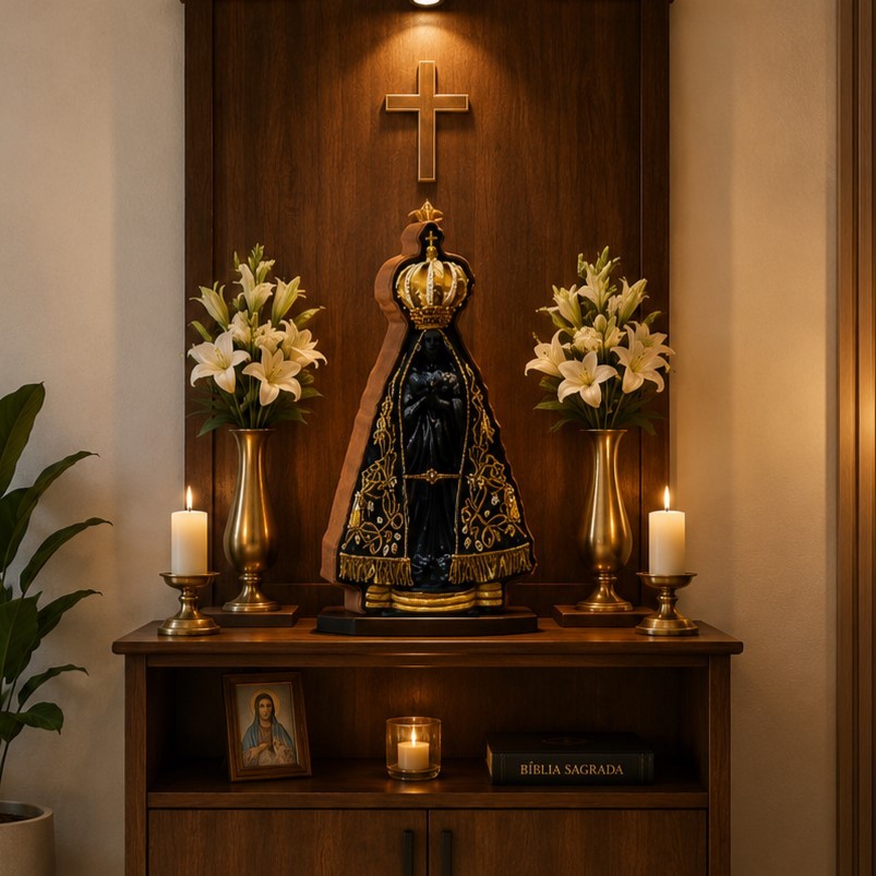 Enfeite Imagem Nossa Senhora Aparecida Católicismo Cristão Madeira MDF Exclusiva