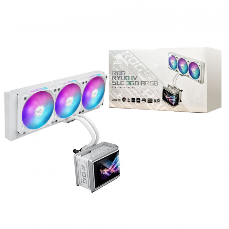 Water Cooler Asus Rog Ryuo Iv Slc 360 ARGB Tela Curva AmoLED Branco - Ryuo-IV-SL