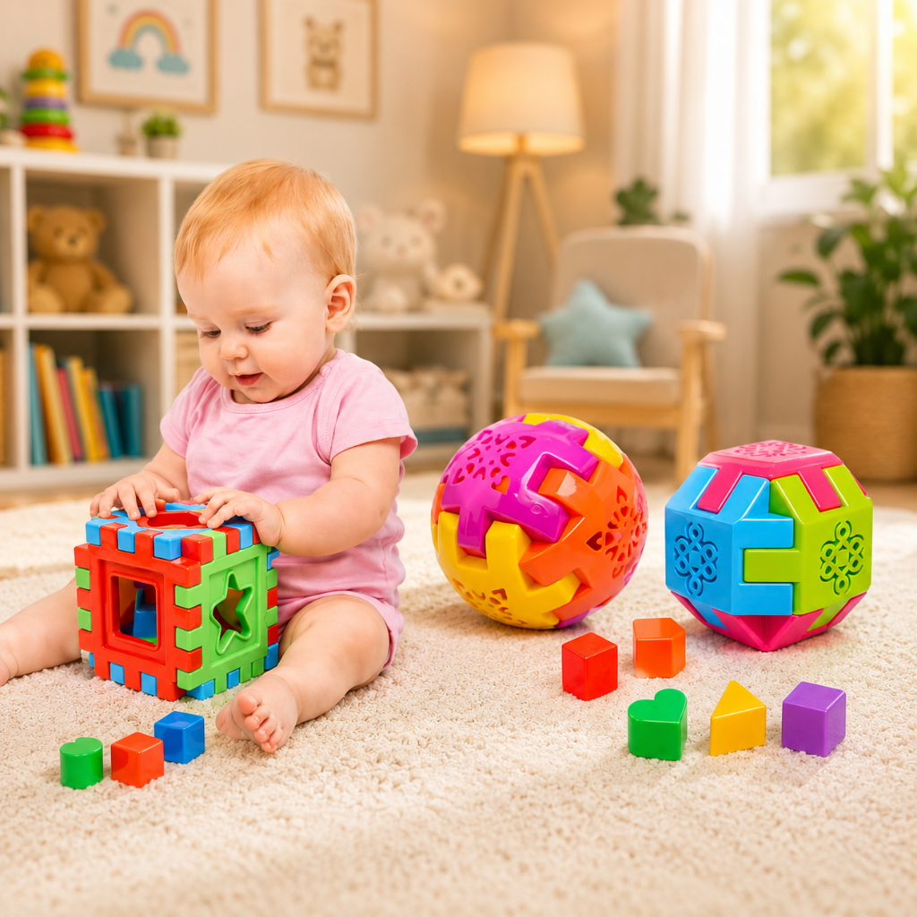 Kit Educativo Infantil Cubo Bola Encaixe Formas Coordenação Motora Aprender Brincando
