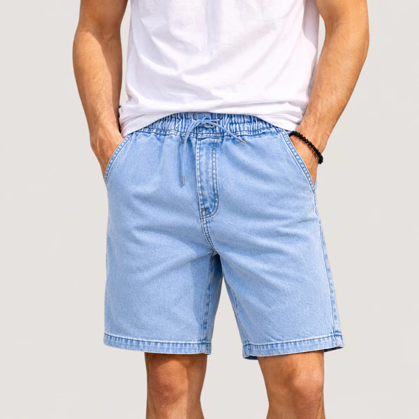 Short Jeans Masculino Bermuda Jeans Grafite Estonada Casual Solta Confortável Elástico na Cintura Premium P ao GG