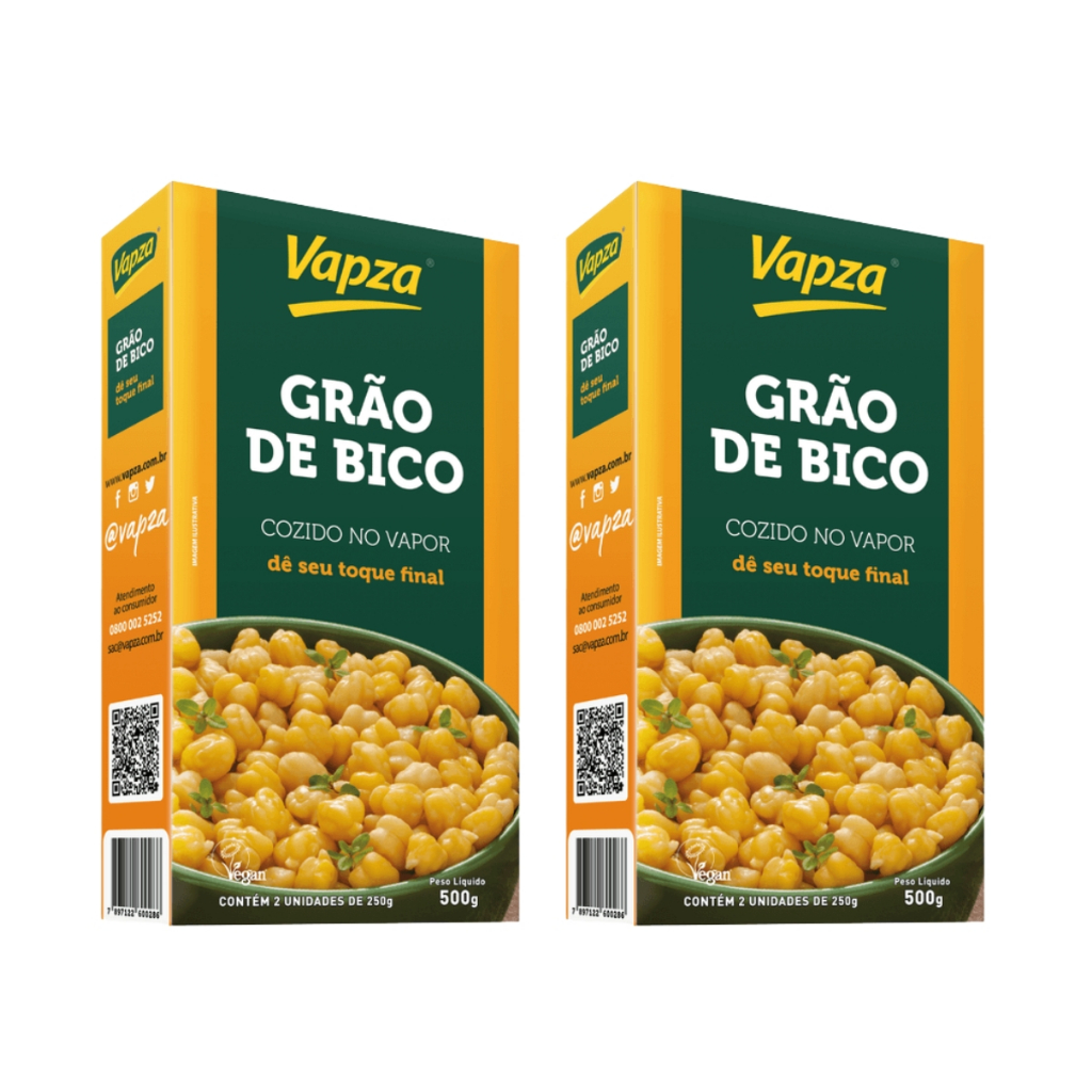 Kit 2un Grão De Bico Cozido No Vapor 500G Vapza