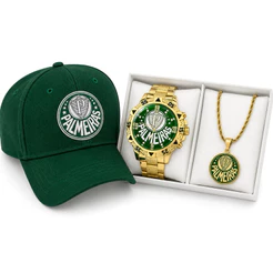 Kit Palmeiras Masculino – Boné Bordado + Relógio + Corrente com Pingente
