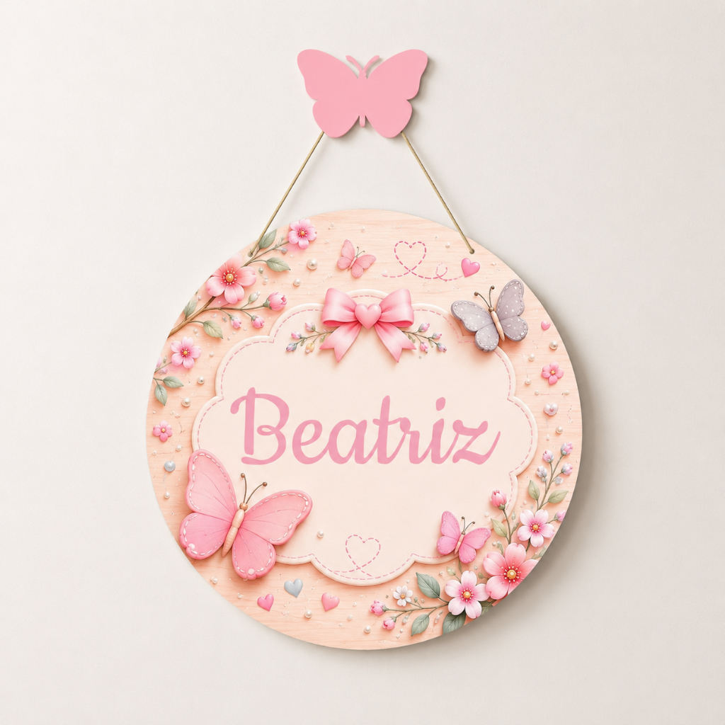 Porta Maternidade Jardim Encantado Borboleta Menina Nome Personalizado Decoração Infantil