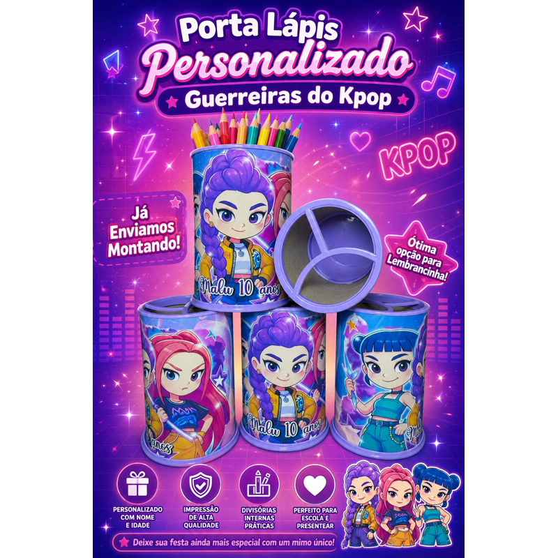 10 Porta Lápis Personalizado Lembrancinha Guerreiras Do Kpop Lilás