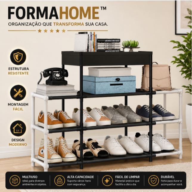 Estante Multiuso 5 Prateleiras FormaHome™ Estante Organizadora Compacta Resistente para Sapatos Sala Quarto Lavanderia