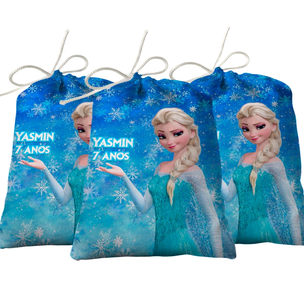 Sacolinha Lembrancinha Festa Aniversário Surpresa Tecido Personalizado Frozen