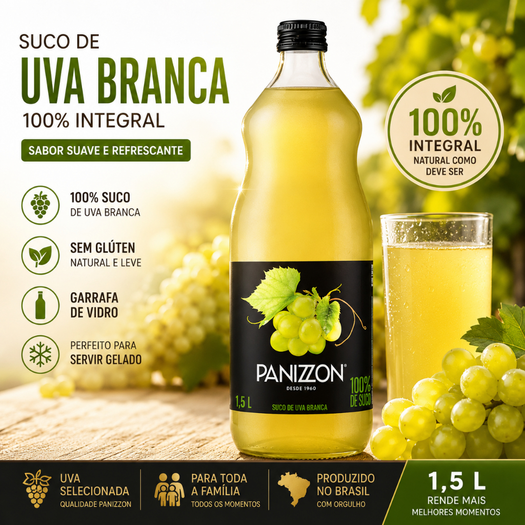 Suco Panizzon Uva Branca Integral 100% Garrafa 1,5L Vidro