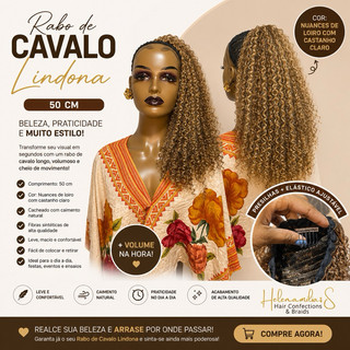 Rabo de Cavalo Lindona 50cm | Nuances de Loiro com Castanho Claro | Fibra Premium | Alongamento de Cabelo Volume Natural