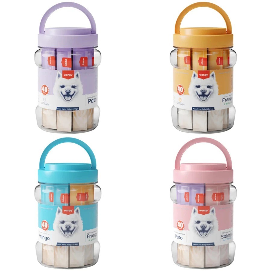 Wanpy Petisco Cremoso para Cães – Pote com 40 Sachês (Escolha o Sabor)